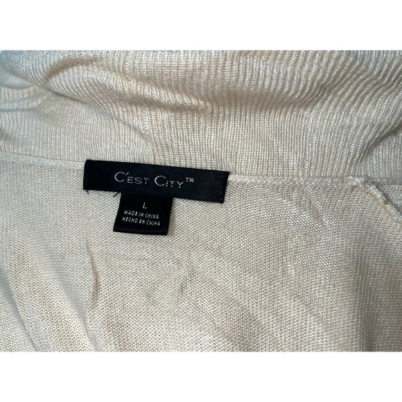 CEst City Open-Front Textured Knit Cardigan Sweater Sz Large Womens Cream Long S - Picture 4 of 10